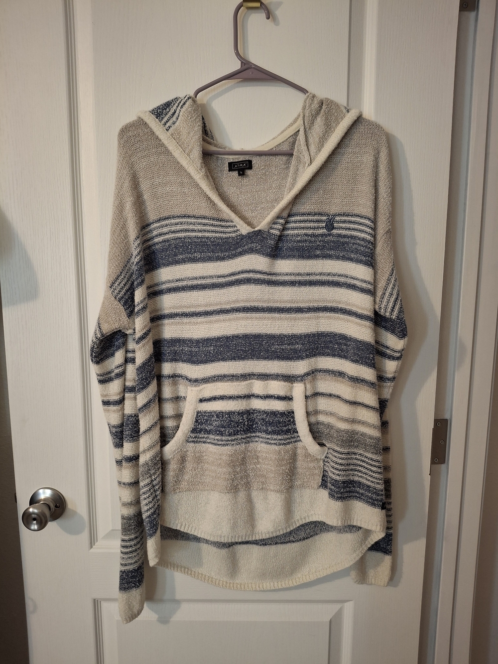 Lira  Striped Hooded Sweater in Cream & Navy